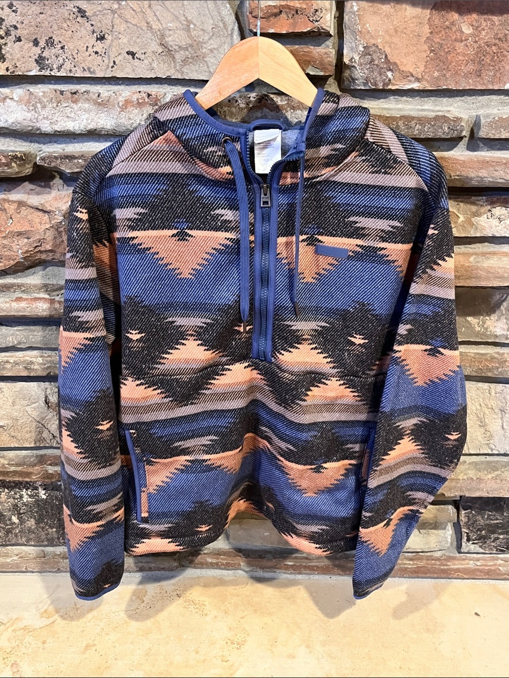 Cinch Navajo Pattern Half Zip Sweater Hoodie - Blue & Tan